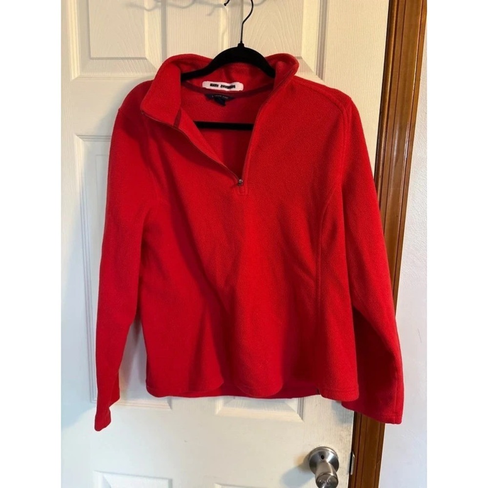 Lands' End Women's 1/4 Zip Sweater Size Large 14-16  Red Fleece Long Sleeve
